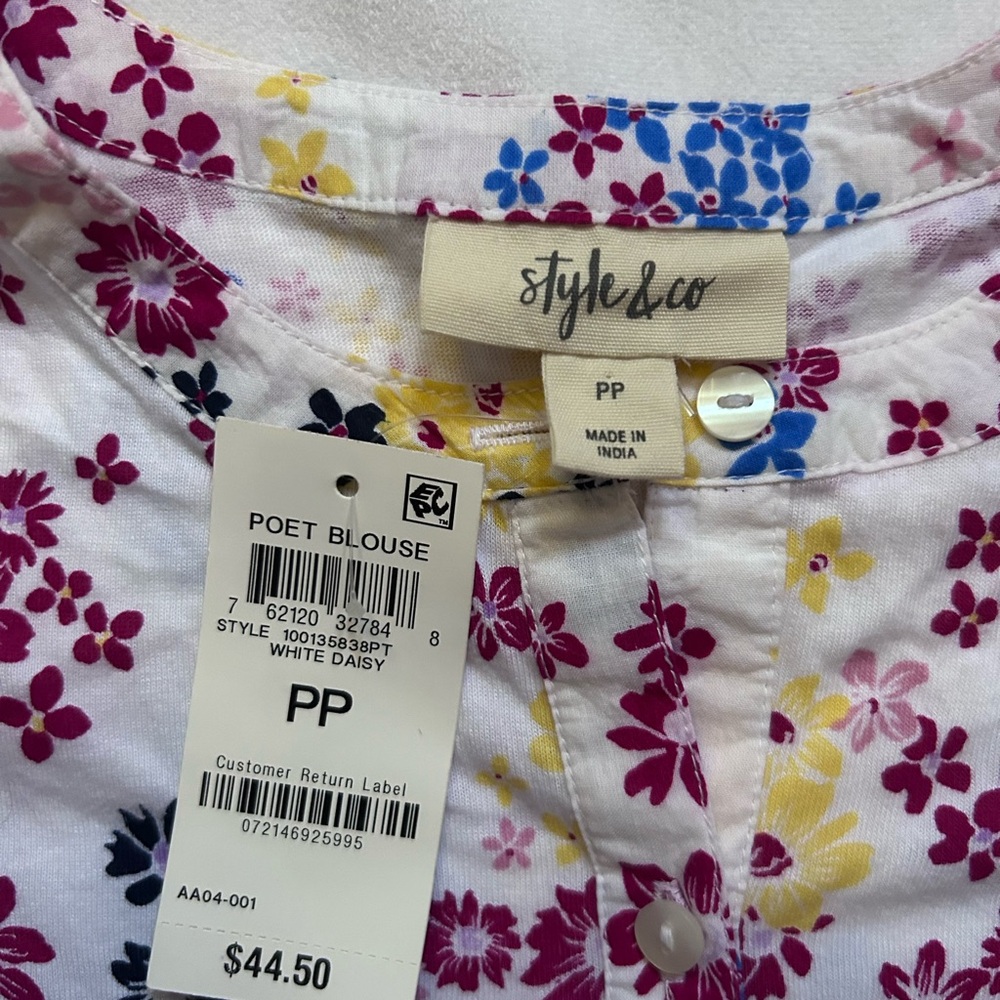 Style & Co. Pink and Yellow Floral Blouse - Picture 3 of 5